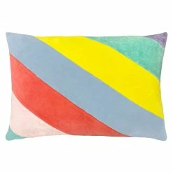 Furn. Della Striped Cotton Velvet Feather Filled Cushion - Multicolour