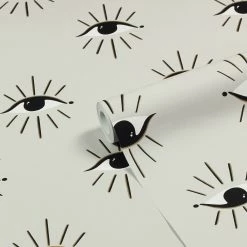 Furn. Theia Abstract Eye Printed Wallpaper - Light Grey