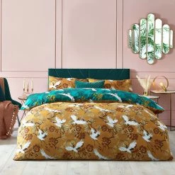 Furn. Demoiselle Botanical Reversible Duvet Cover Set - Mustard