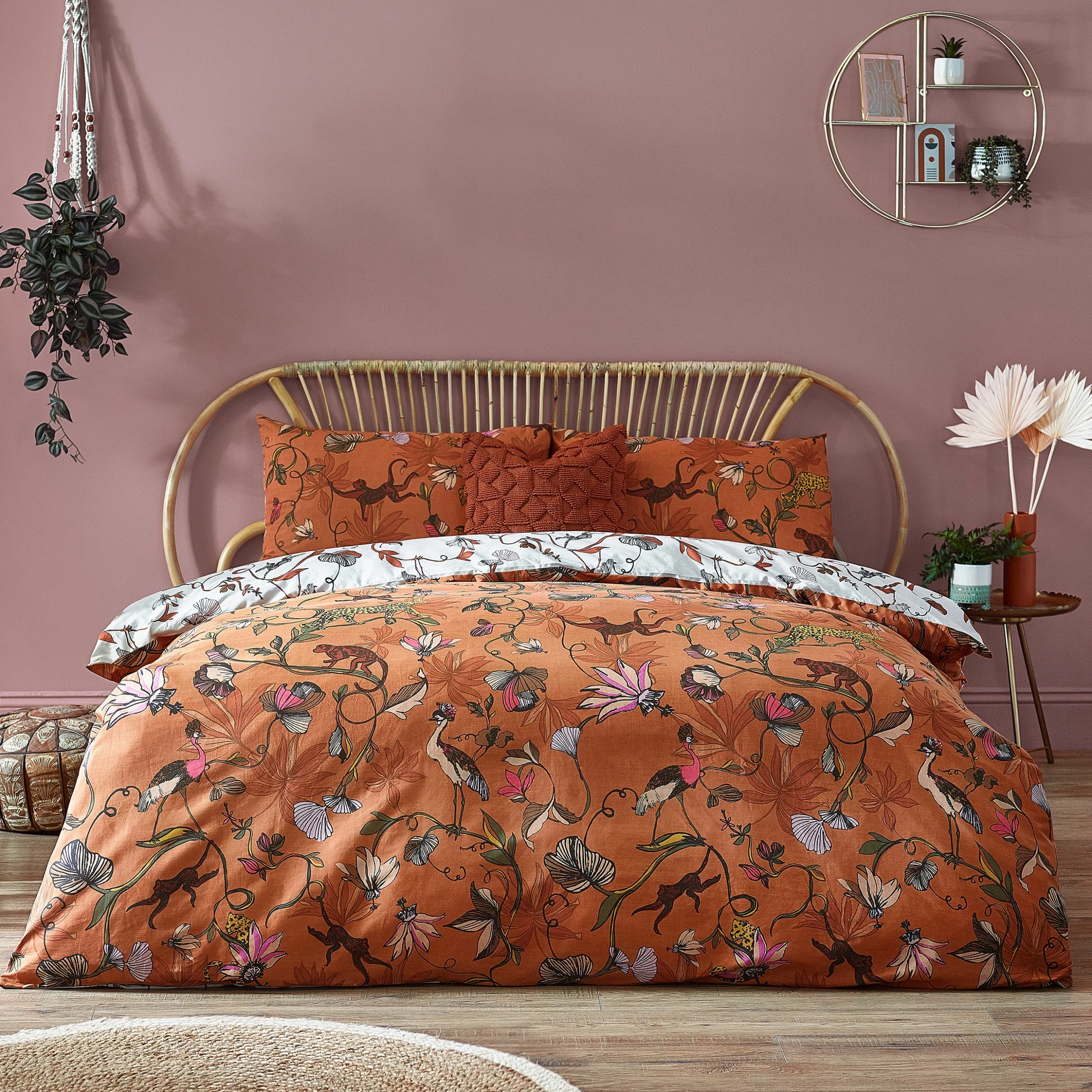 Furn. Wildlings Lively Animals With Tropical Vines Reversible Duvet Cover Set - Brown 1 Furn. Wildlings Lively Animals With Tropical Vines Reversible Duvet Cover Set - Brown