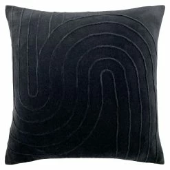 Furn. Mangata Square Pleated Cotton Velvet Cushion Cover - Black