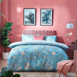 Furn. Colony Palm Tropical Reversible Duvet Cover Set - Blue