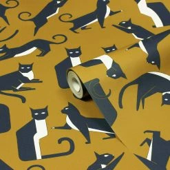 Furn. Geo Cat Printed Wallpaper - Mustard
