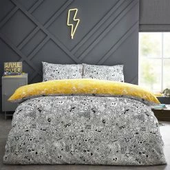 Furn. Doodles Abstract Reversible Duvet Cover Set - Black/White