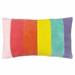 Furn. Rainbow Stripe Cotton Velvet Cushion Cover - Multicolour