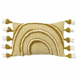 Furn. Rainbow Cotton Tuft Double Tassel Polyester Filled Cushion - Yellow