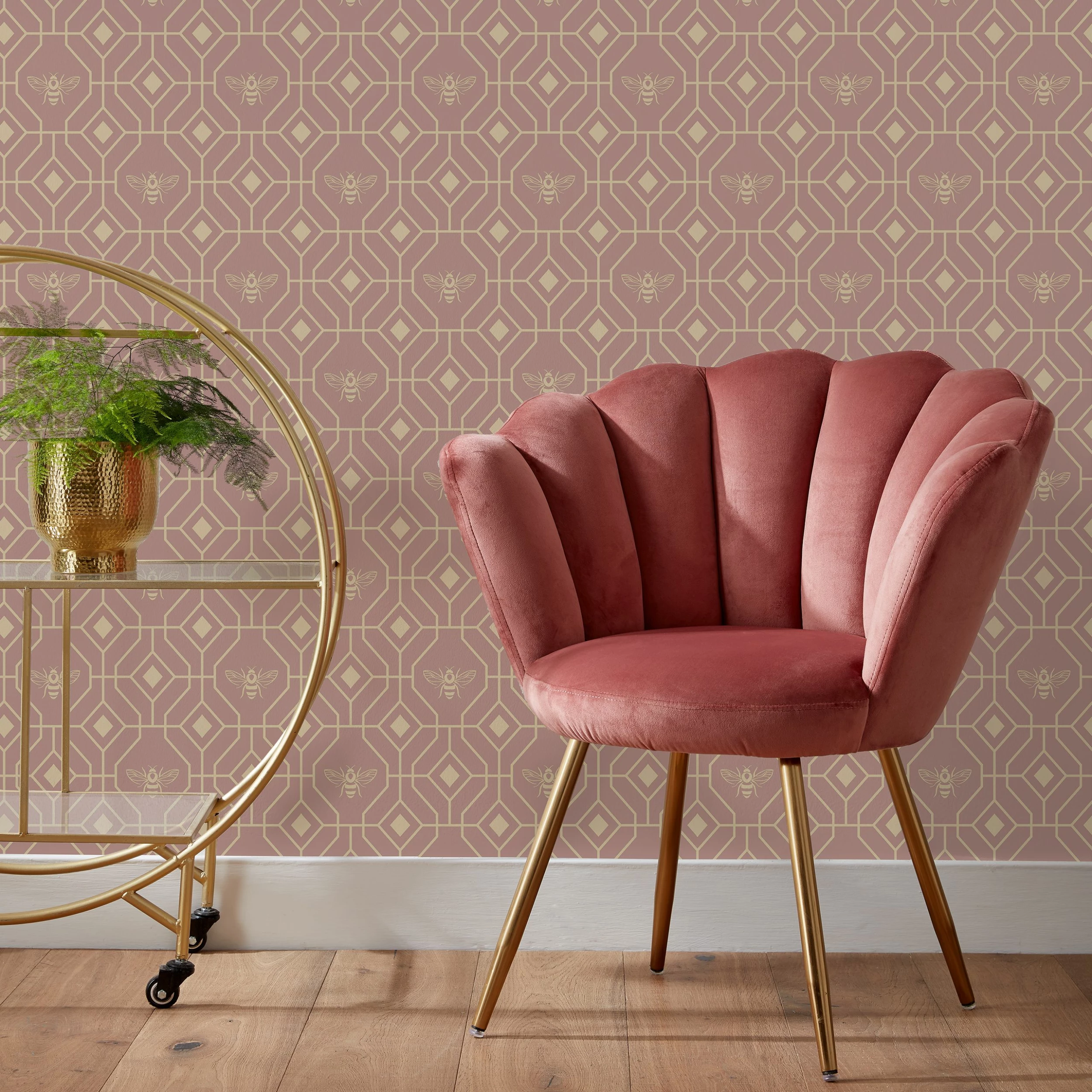 Furn. Bee Deco Gold Geometric Foil Wallpaper - Blush 2 Furn. Bee Deco Gold Geometric Foil Wallpaper - Blush - Image 2