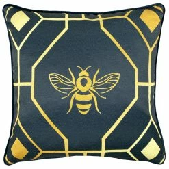Furn. Bee Deco Geometric Velvet Cushion - Navy