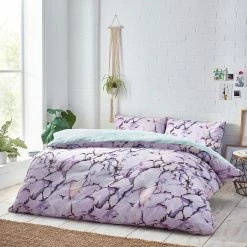 Furn. Marble Abstract Reversible Duvet Cover Set - Lilac