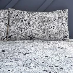 Furn. Doodles Abstract Reversible Duvet Cover Set - Black/White -Cheap furn Store 329531006aec49dcaf2773abe72cc924