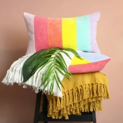 Furn. Rainbow Stripe Cotton Velvet Polyester Filled Cushion - Multicolour -Cheap furn Store 3bc40ff715d84949be0a1a61a70d98f1