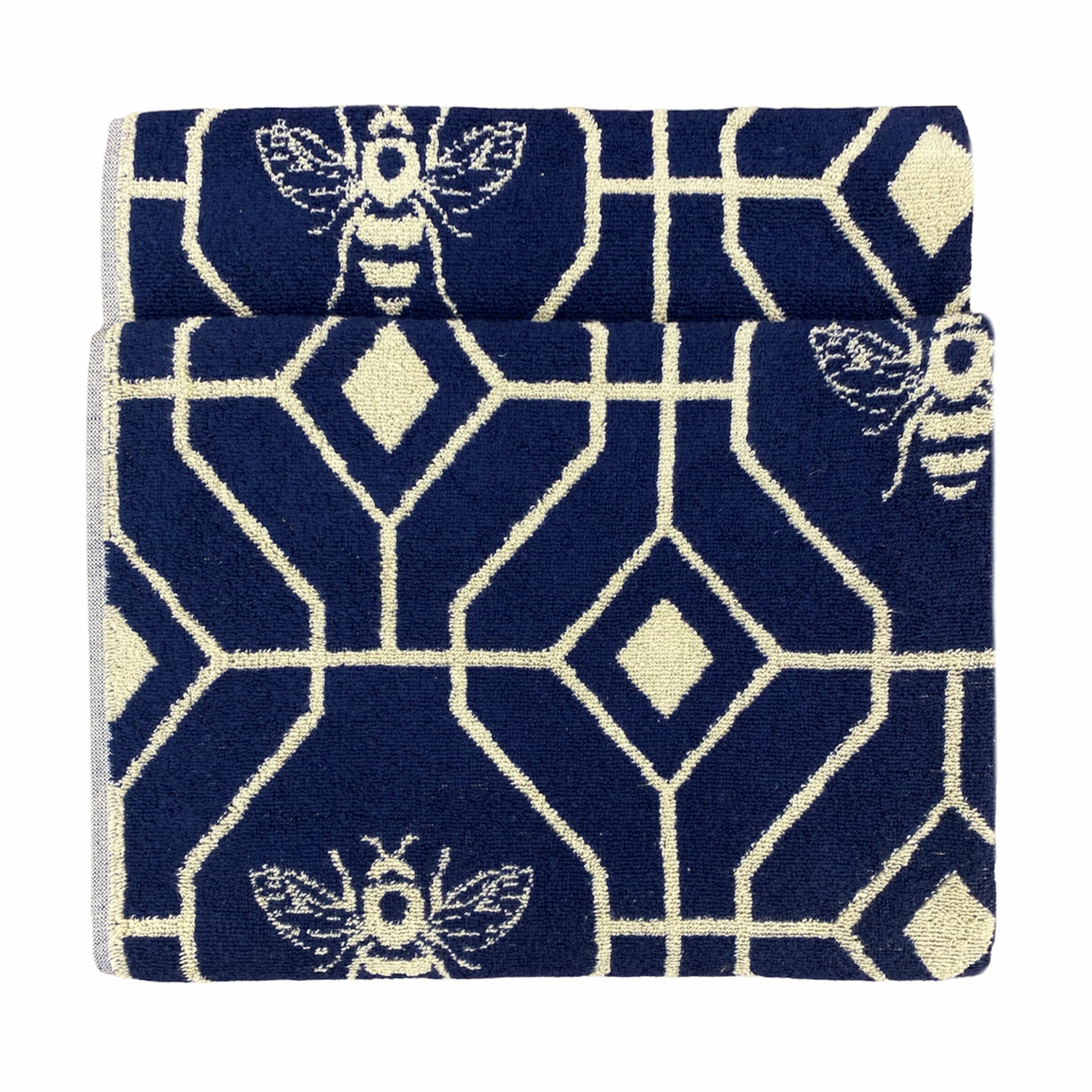 Furn. Bee Deco Geometric Jacquard Bath Towel - Navy 1 Furn. Bee Deco Geometric Jacquard Bath Towel - Navy
