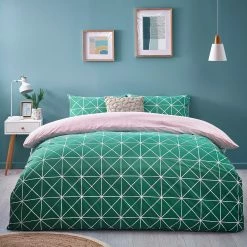 Furn. Spectrum Geometric Reversible Duvet Cover Set - Blush