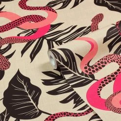 Furn. Serpentine Tropical Printed Wallpaper - Pink
