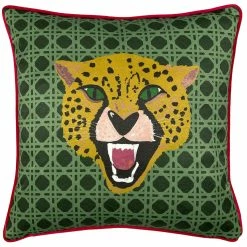 Furn. Untamed Cheetah Feather Filled Cushion - Green