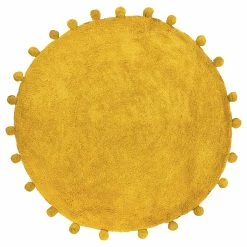Furn. Circle Pom-Pom Cotton Woven Non-Slip Bath Mat - Yellow