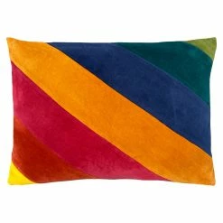 Furn. Della Striped Cotton Velvet Polyester Filled Cushion - Multicolour