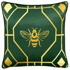 Furn. Bee Deco Geometric Velvet Cushion - Emerald