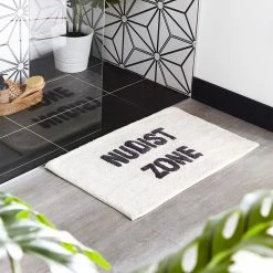 Furn. Nudist Zone Slogan Cotton Tufted Non-Slip Bath Mat - Ivory -Cheap furn Store 4e12852210ce43e3aa0e8b33a9120ceb