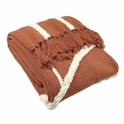 Furn. Rainbow Tuft Tasselled Throw - Red