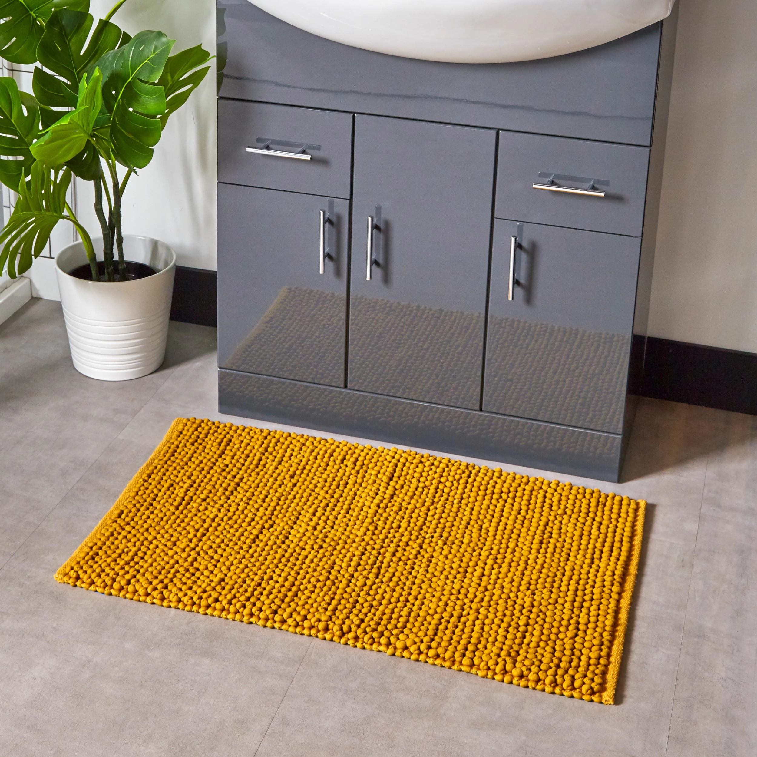 Furn. Bobble Woven Cotton Non-Slip Bath Mat - Yellow 2 Furn. Bobble Woven Cotton Non-Slip Bath Mat - Yellow - Image 2