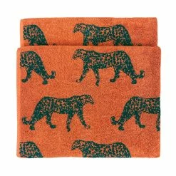 Furn. Leopard Animal Jacquard Bath Towel - Orange