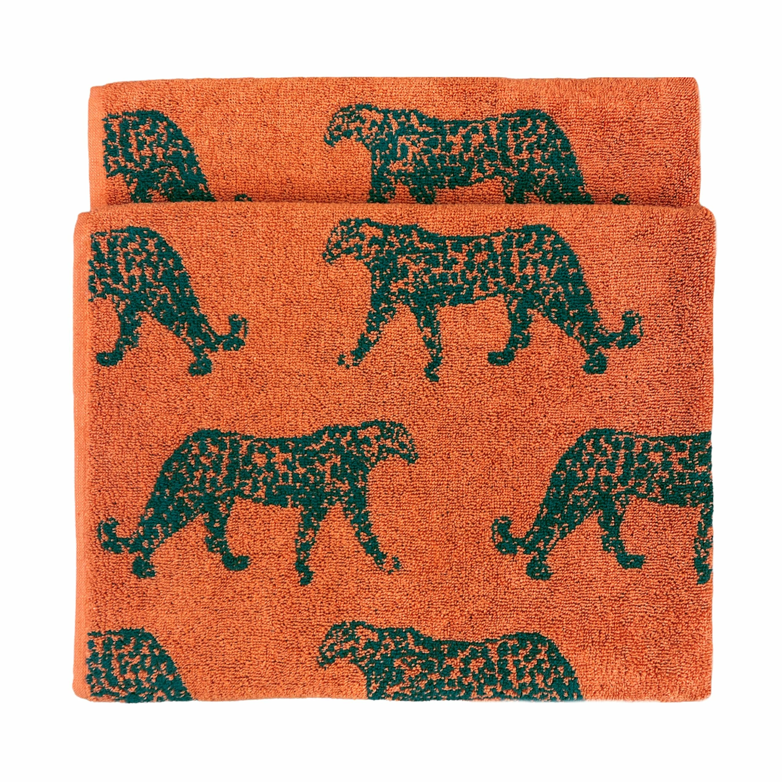 Furn. Leopard Animal Jacquard Bath Towel - Orange 1 Furn. Leopard Animal Jacquard Bath Towel - Orange