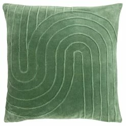 Furn. Mangata Square Pleated Cotton Velvet Feather Filled Cushion - Green