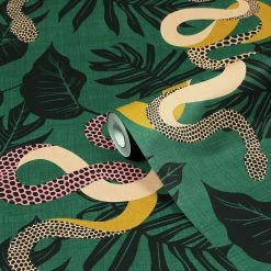 Furn. Serpentine Tropical Printed Wallpaper - Green