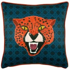 Furn. Untamed Cheetah Feather Filled Cushion - Blue