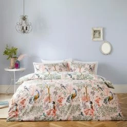 Furn. Birds of Paradise Reversible Duvet Cover Set - Blush