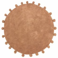 Furn. Circle Pom-Pom Cotton Woven Non-Slip Bath Mat - Brown