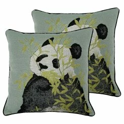 Furn. Pandas Cushions (Twin Pack) - Green