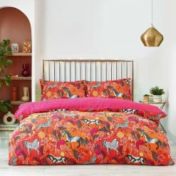 Furn. Vivid Andalucian Animal Reversible Duvet Cover Set - Orange