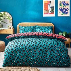 Furn. Leopard Animal Print Reversible Duvet Cover Set - Teal -Cheap furn Store 6c996e9c93774909a0d3d1b5a2aec274