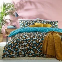 Furn. Ayanna Leopard Print Reversible Duvet Cover Set - Teal