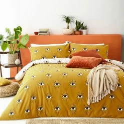 Furn. Theia Abstract Reversible Duvet Cover Set - Yellow