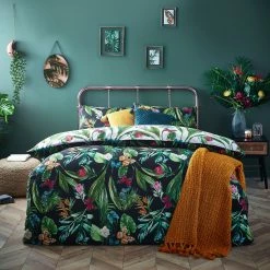 Furn. Azura Tropical Reversible Duvet Cover Set - Dark Green