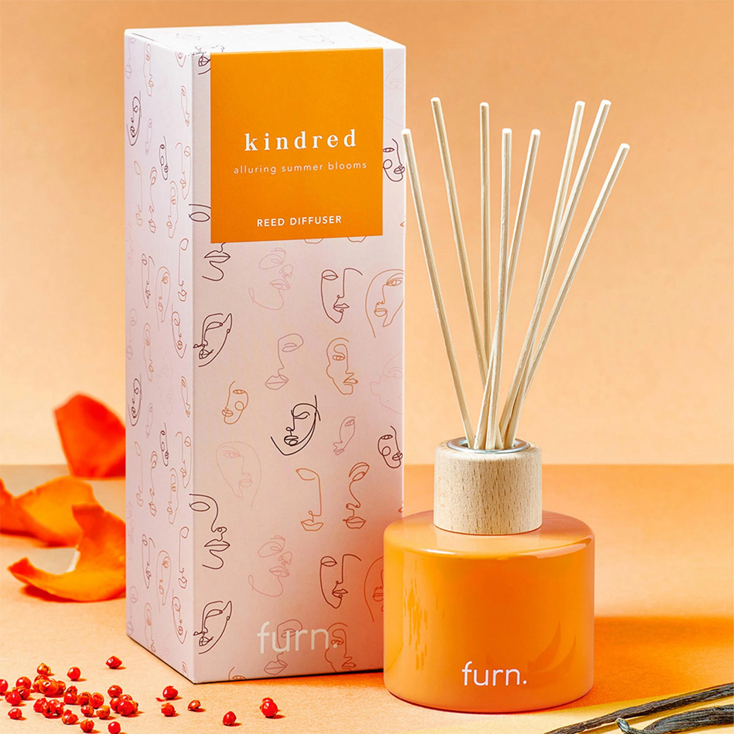 Furn. Kindred Bergamot, Berry, Vanilla & Patchouli Scented Reed Diffuser - Orange 1 Furn. Kindred Bergamot, Berry, Vanilla & Patchouli Scented Reed Diffuser - Orange