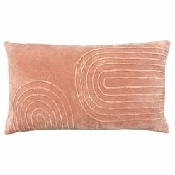 Furn. Mangata Rectangular Pleated Cotton Velvet Feather Filled Cushion - Blush