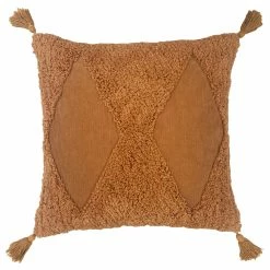 Furn. Kantha Tufted Diamond Polyester Filled Cushion - Brown