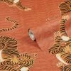 Furn. Tibetan Tiger Tribal Printed Wallpaper - Coral