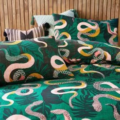 Furn. Serpentine Animal Reversible Duvet Cover Set - Green -Cheap furn Store 850fdaf6be8d41e6b5a0ea92fa8a8ee0