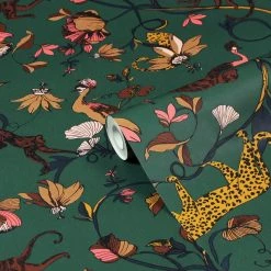 Furn. Exotic Wildlings Tropical Printed Wallpaper - Green