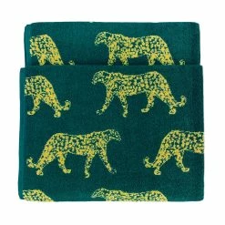 Furn. Leopard Animal Jacquard Bath Towel - Teal