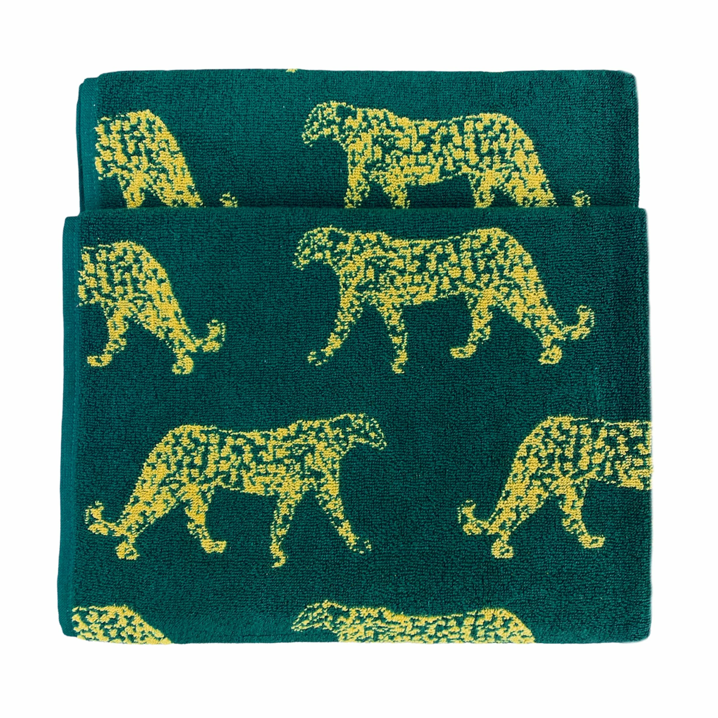 Furn. Leopard Animal Jacquard Bath Towel - Teal 1 Furn. Leopard Animal Jacquard Bath Towel - Teal