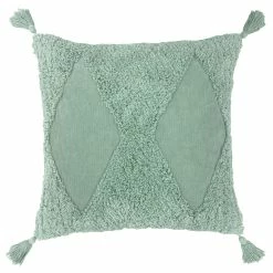 Furn. Kantha Tufted Diamond Feather Filled Cushion - Green