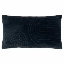 Furn. Mangata Rectangular Pleated Cotton Velvet Feather Filled Cushion - Black