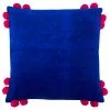 Furn. Hoola Pom-Pom Cotton Velvet Feather Filled Cushion - Blue