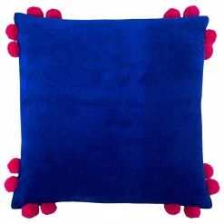 Furn. Hoola Pom-Pom Cotton Velvet Cushion Cover - Blue